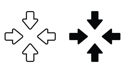 Obraz premium four flat arrows pointing inward / center stroke and fill vector illustration