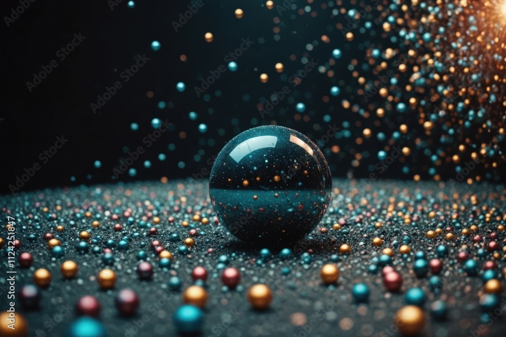 Wall mural abstract particle background with spheres