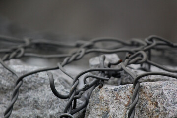 Rock sliding prevention. Mesh net and mutiple strong nails help to catch loosened rocks and...