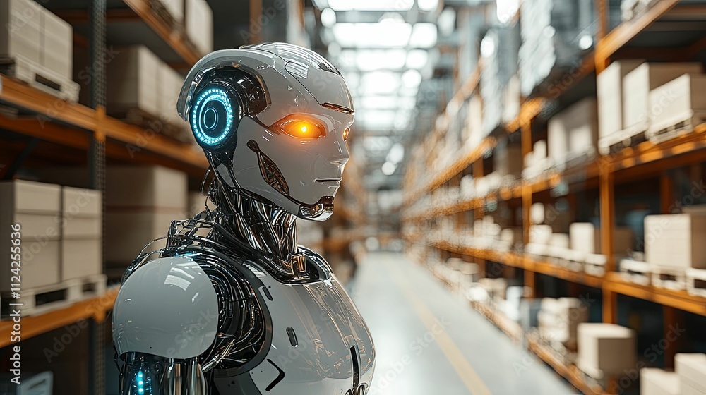 Poster advanced robot in a modern warehouse setting