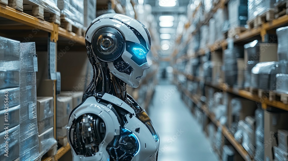 Poster advanced robot in a modern warehouse setting
