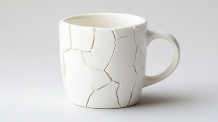 Obraz premium a cracked ceramic mug with its handle broken off, displayed on a clean white background