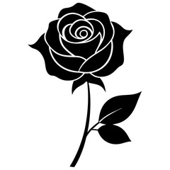 Beautiful rose flower with leaves black and white. Rose flower Silhouette, Flower Elements illustration