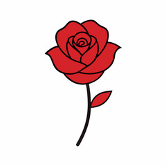 Colorful cute rose flower with leaves. Rose flower Silhouette, Flower Elements illustration