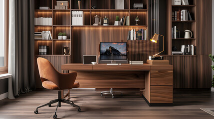 Laptop is a mix of office supplies and gadgets on the background of a Computer Keyboard, Pen And Notepad For Notes, A Cup Of Coffee Or Tea, On A Wooden Table, Generative AI
