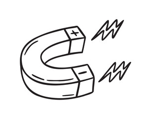 magnet doodle hand drawn icon. Outline drawing magnet line clipart symbol
