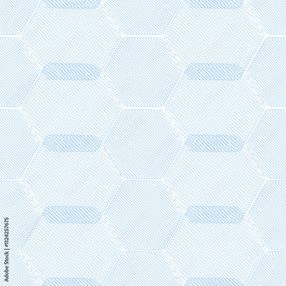 Poster Seamless pattern with hexagon square cube geometric pattern shapes grid blue lines element texture design. vector tiles science web tech connection triangle diamond hexagon art.