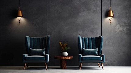 Elegant living room design with modern armchairs and ambient lighting