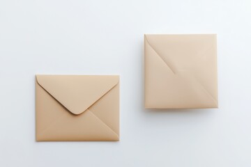 High-res shot of two tan envelopes with address and seal sides, arranged on a white backdrop.