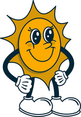 Vector Illustration of Sun Retro Groovy Cartoon Illustration