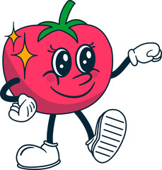 Vector Illustration of Tomato Retro Groovy Cartoon Illustration