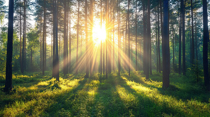 Obraz premium Trees in the woods with sunlight inside background photography