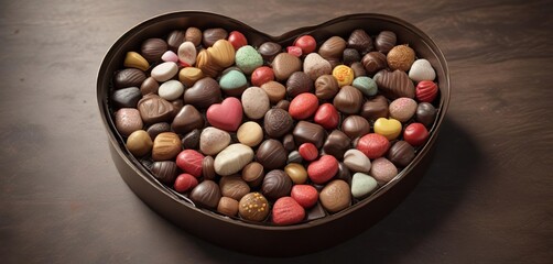 A heart-shaped box filled with chocolates and candies , indulgent, tasty, sweets
