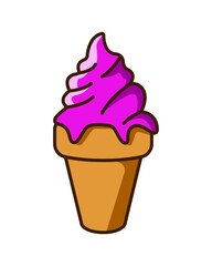 Ice cream waffle cones cartoon PNG. Melting purple ice cream. Grape flavored. Dessert, sweet, confectionery snacks. Tranpsarent background