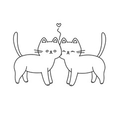 Two cats are kissing each other with a heart in the middle