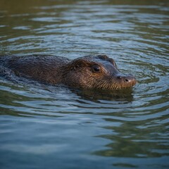 Fototapeta premium A platypus swimming in a clear river.
