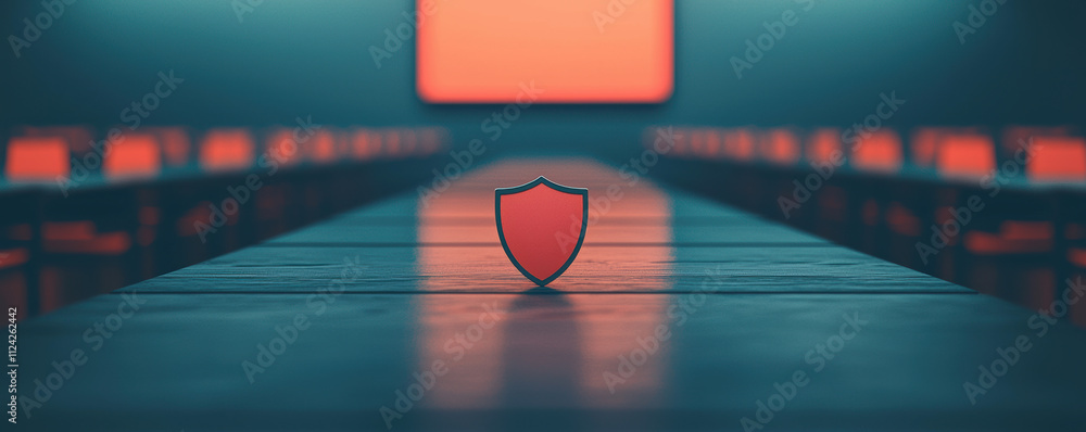 Poster a symbolic representation of security and protection in a modern corporate environment with vibrant 