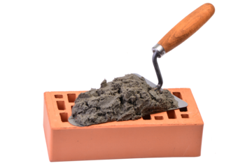 Trowel and bricks isolated