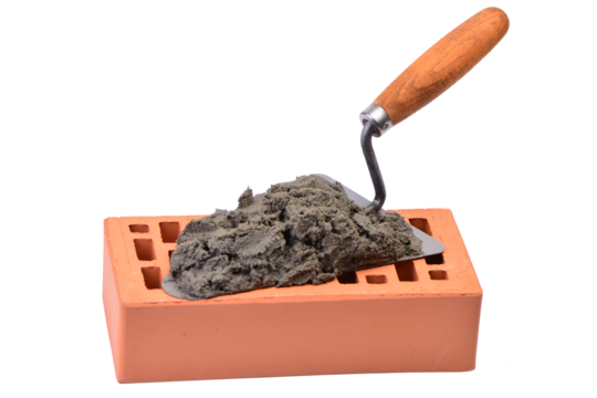 Trowel and bricks isolated