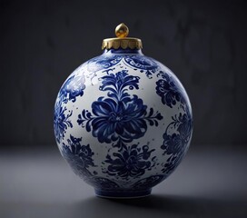 Blue and white ceramic ornament against dark background, decoration, blue, interior
