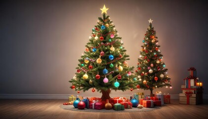 Colorful Christmas tree with ornaments and lights, ornaments, lights