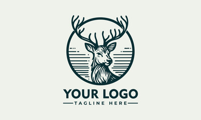 vector logo line art of a deer head in a circular frame; suitable for logos, apparel designs, and wildlifethemed crafts