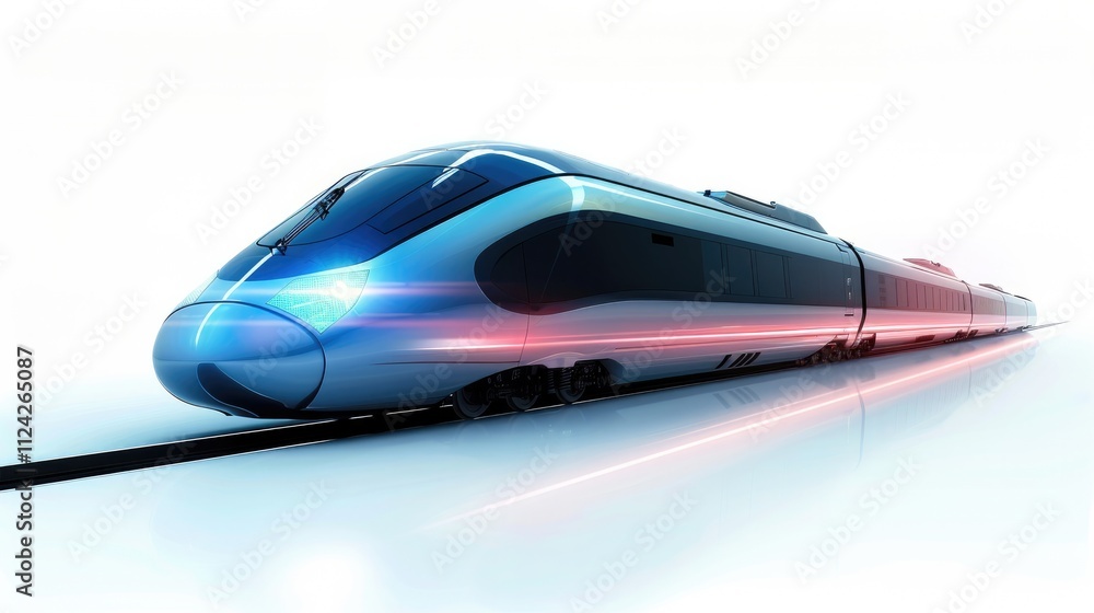 Poster a high speed train in a futuristic design on a clean backdrop, isolated on white background.