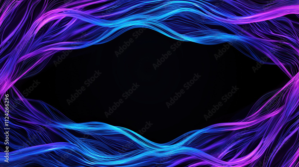 Poster vibrant abstract digital lines intertwining in shades of blue and purple create dynamic frame agains