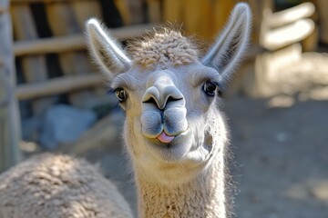 Obraz premium irritated llama sprays animal park