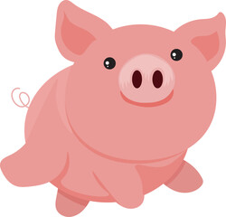 A cute vector illustration of a happy pink pig. 