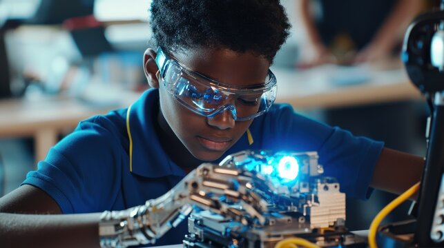 A high school robotics class testing a newly built robot.