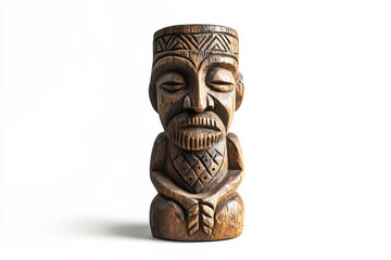 Isolated white background featuring a carved Slavic idol and wooden pagan totem