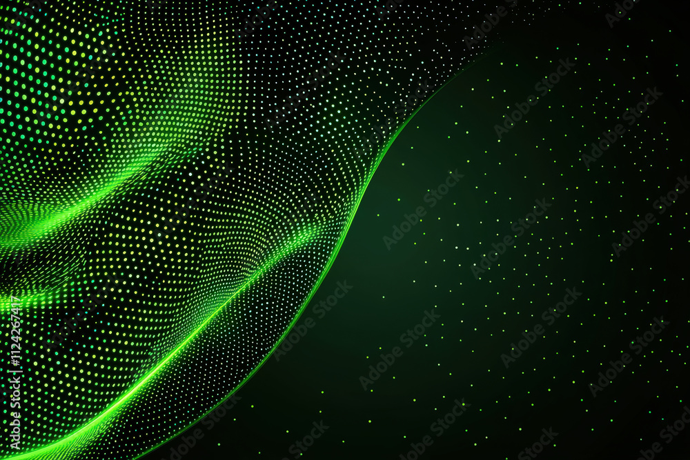 Poster dynamic glowing waves of data streams create mesmerizing visual effect, showcasing vibrant green dot