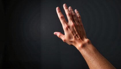 Close-up of human hand with visible tendons under spotlight