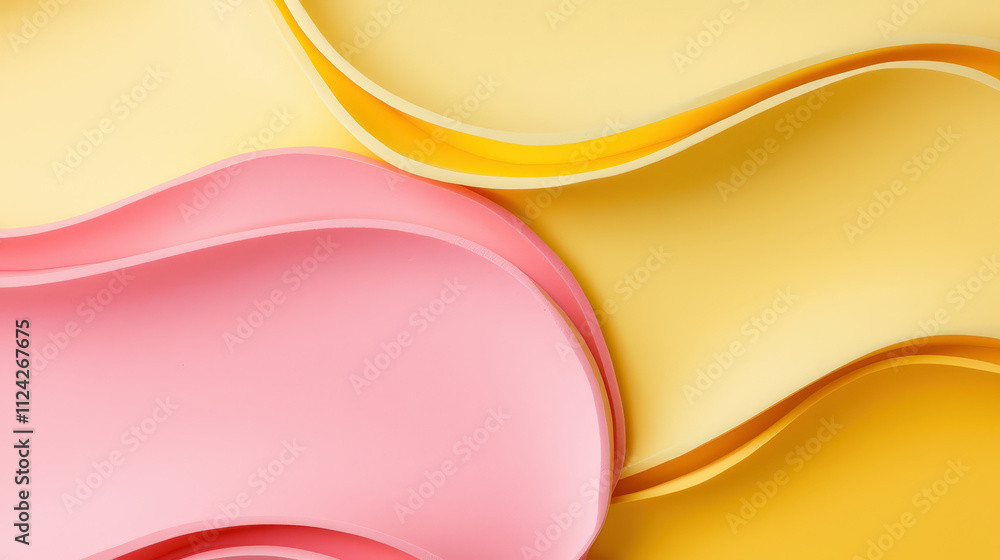Aufkleber soft pink and yellow abstract composition featuring flowing curves and layers, creating harmonious a
