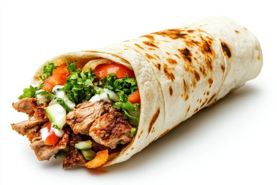 Kebab or shawarma on a white backdrop