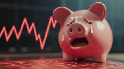 Sad Piggy Bank with Declining Graph