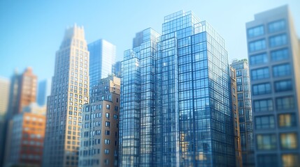 Obraz premium Modern skyscrapers with glass facades in a cityscape.