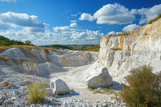 Limestone pit with crushed stone ahead calcium carbonate site Chalky hills