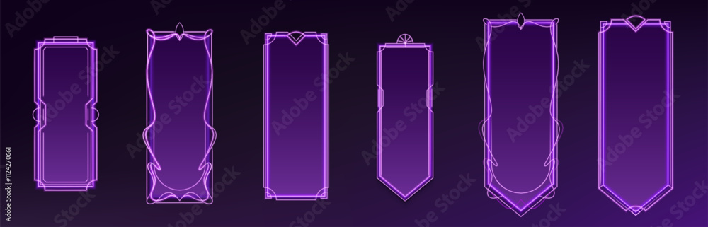 Poster deco frame for ui game. medieval fantasy button for luxury interface. magic islamic neon rectangle b