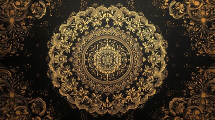 Golden Mandala Design On Black Background