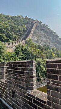 The Great Wall of China. Ancient historic site. Sunny summer day