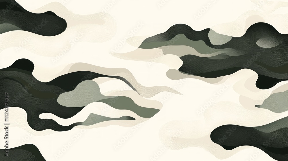 Poster this artwork showcases a unique camouflage pattern with swirls of gray and black shapes against a pa