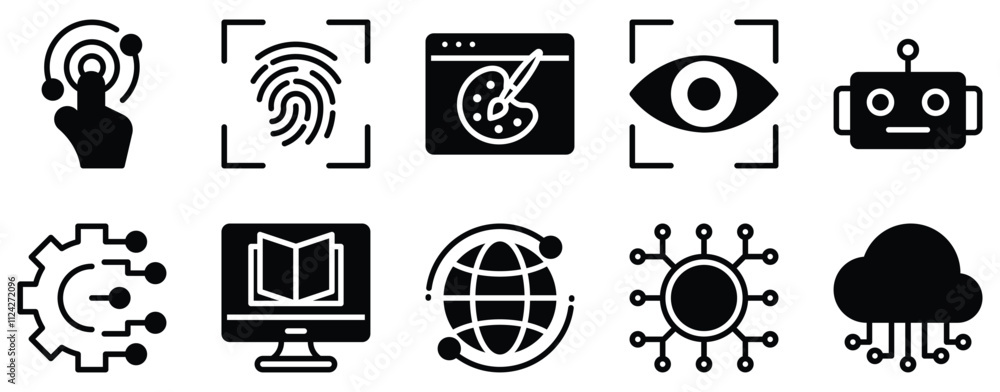 Poster digitalization icon set modern solid style collection for technological transformation