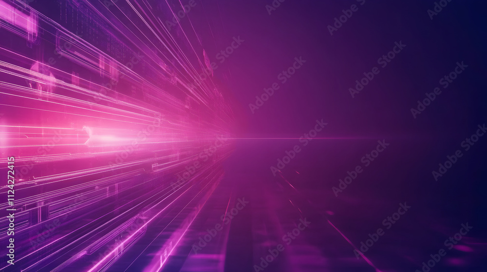 Poster A vibrant abstract background featuring dynamic lines and a gradient of purple and pink hues, suggesting motion and technological themes