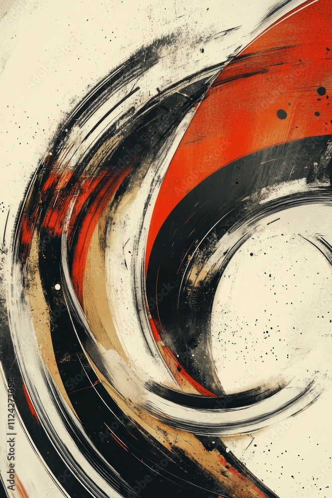 Aufkleber dynamic swirl pattern features vivid red, black, and beige hues, creating a striking visual effect a