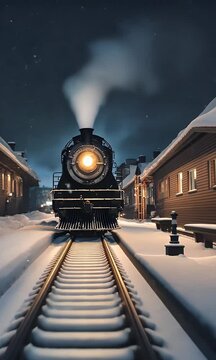 railroad polar night train express wagon scape snow christmas