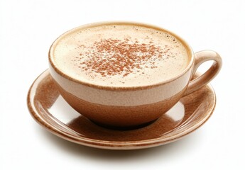 Obraz premium A Warm and Inviting Cup of Creamy Coffee Topped with Cocoa Powder, Perfect for Breakfast, Afternoon Breaks, and Cozy Moments at Home or Cafés