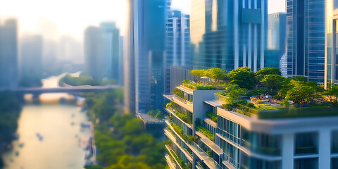 Obraz premium Sustainable Green City with Illuminated Skyline