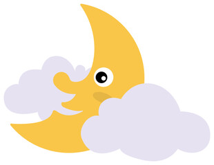 Vector Illustration of Crescent Moon with Clouds